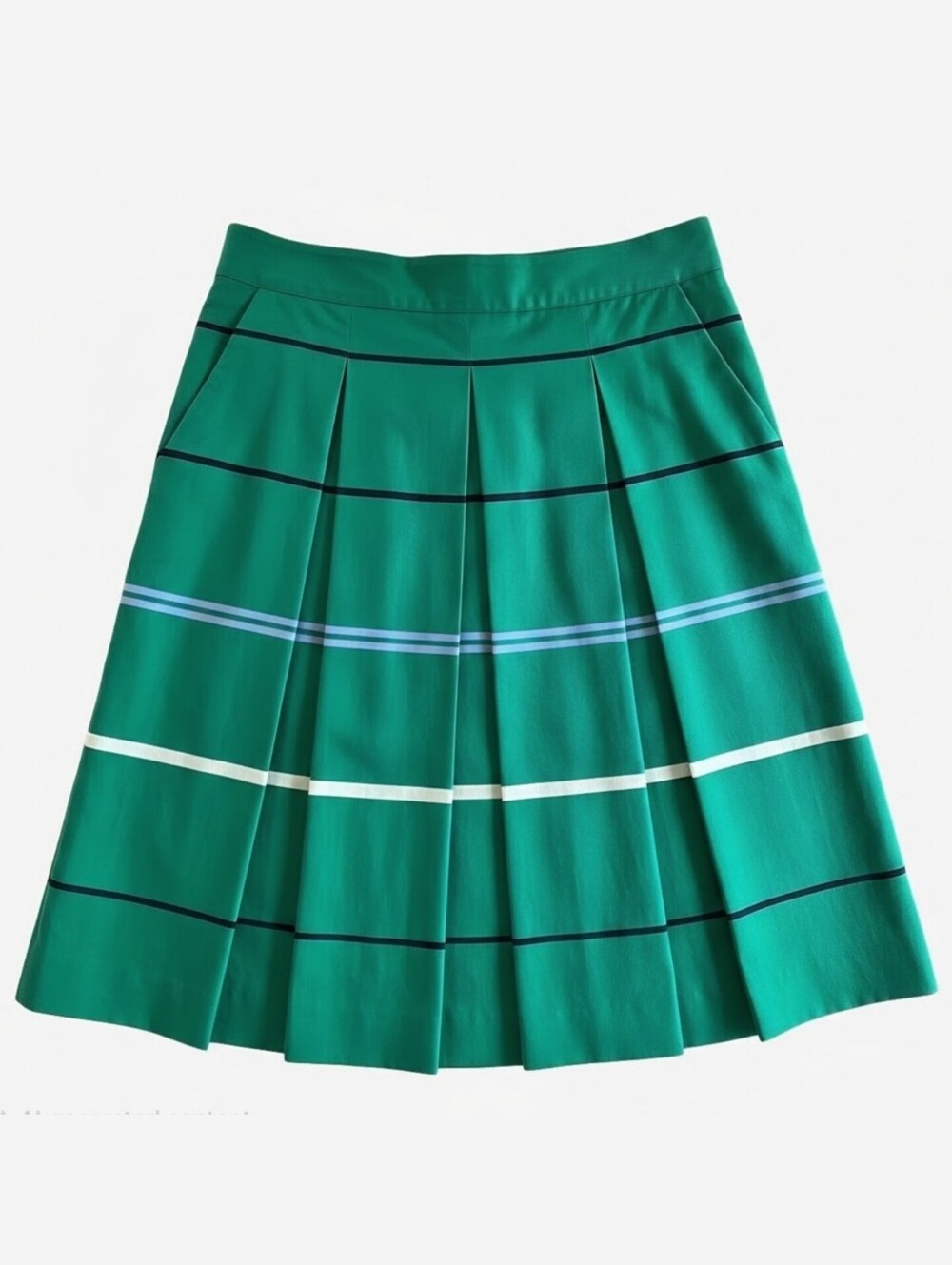 Ann Taylor retro green striped pleated midi skirt cotton size 6